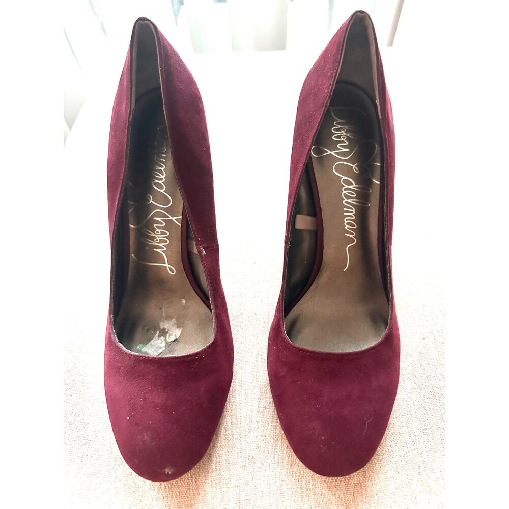 Libby Edelman Shelby Velvet Maroon Embroidered Studded Block Heel Pumps Shoes 10